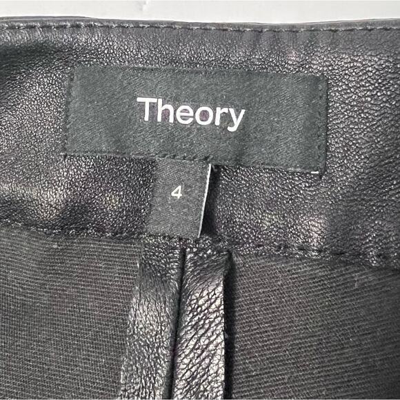 Theory Slim Kick Urban Leather Pants Black Cropped Kick Flare Sz 4 - Picture 8 of 9